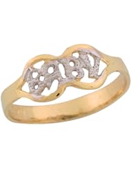 14k Two Toned Real Gold Petite Baby Script Angel Wings Designer Baby Ring