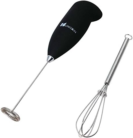 Koreami Handheld Milk Frother with Stainless Steel Hand Whisk, Mixer Stirrer Egg Beater for Latte Coffee Hot Milk Kitchen Tool (Black)