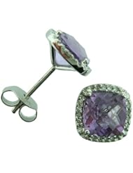 O&G Australia Natural Amethyst (2.56cttw) & Diamond (.09cttw), 14K White Gold Stud Earrings