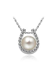 Honeystore Girls White Gold Plated Fresh Water Pearl Zircon Necklace Color Ivory