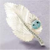 14k White Gold Mother Of Pearl Leaf Pin Tsavorite Turquoise Diamond Ladybug