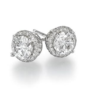 Diamond Stud Earrings 950 Platinum 2.40 ctw Certified Round Cut 2/3 ct Center Stones H Color I1 Clarity