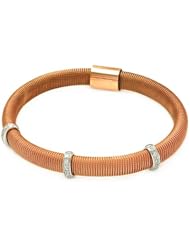 .925 Sterling Silver Rose Gold Plated Mesh Cubic Zirconia 3 Bar Italian Bracelet Band with Magnetic Lock - 7" Inches