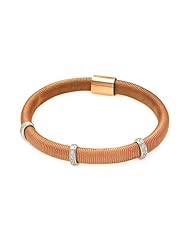 .925 Sterling Silver Rose Gold Plated Mesh Cubic Zirconia 3 Bar Italian Bracelet Band with Magnetic Lock - 7" Inches
