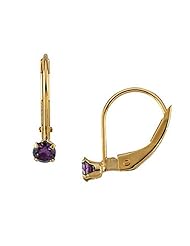 Amethyst Earrings - February Birthstone - Hoop in 14kt Yellow Gold - Lever Back
