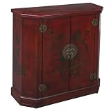 Handmade Oriental Furniture - 30" Antique Style Red Leather Storage Cabinet - Traditional Heirloom