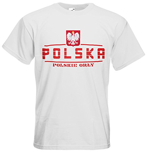 Polen Polska EM 2016 Fanshirt T-Shirt Trikot (Weiß, XL)