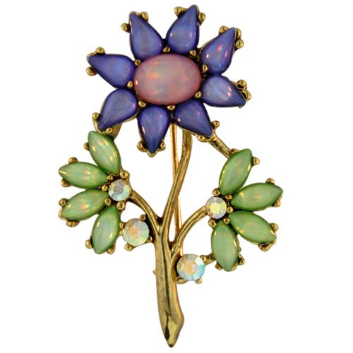 Childrens Toyshop  Jewelry : Gold Plated Stemmed Violet Flower Pin Brooch