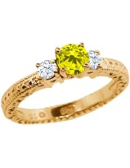 0.83 Ct Round Canary Diamond White Topaz 14K Yellow Gold 3-Stone Ring