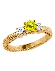 0.83 Ct Round Canary Diamond White Topaz 18K Yellow Gold 3-Stone Ring