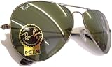Ray Ban 'Aviator Large Metal' Lunettes de Soleil, Monture couleur argenté foncé construction métal avec Ray Ban G15 gris/vert verre minéral (qualité optique supérieure et très résistant aux rayures et aux chocs) 58mm taille, Ils restituent les couleurs telles quelles et préservent ainsi leurs véritables valeurs ~ les verres G-15® sont incroyablement confortables et relaxants, réduisent la fatigue oculaire et les plissements d'yeux