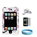 Ipod Touch White with Hot Pink Pomegranate Crystal Case + Mirror Screen Protector + Car Charger + Wristband