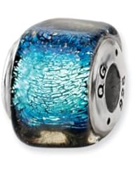 Blue Dichroic Glass, Square Charm for 3mm Charm Bracelets