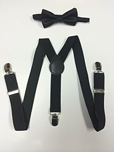 Toddler Baby Boys Girls Child Black Bow Tie Vintage Black Suspender Y Clips