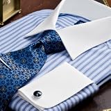 Blue Ground Tonal Stripe White Collar Dress Shirt