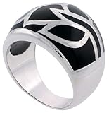 IMAGE OF Sterling Silver Black Resin Dome Ring with Petal Design size 9