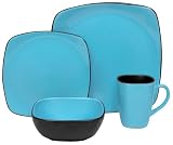 Corelle Hearthstone Stoneware Square 16-Piece Set, Service for 4, Sky