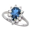14K White Gold London Blue Topaz and Diamond Ring