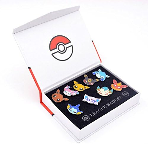 Kanto Gym Badges Set of 9 Metal Pins Eevee Sylvon Vaporeon Umbreon+BOX