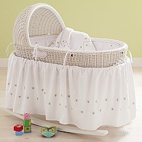 Baby Hand Woven White Bassinet and Bedding Set - White Bassinet (Blue Bedding Set)