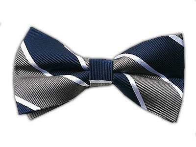 100% Silk Woven Navy and Silver Striped Self-Tie Bow Tie