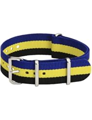 22mm Classic SS Nylon Striped Navy Blue / Yellow / Black - Easily Interchangeable Replacement Military Watch Strap / Band - Fits All Watches!!!