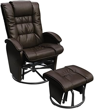 Dezmo Home Décor Furniture Set Push Back Reclinerr, Glider Rocker with Swivel, and Brake Includes FREE Ottoman, with Dark Brown Bonded Leather