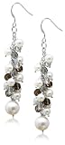 Freshwater Cultured Pearl, Smoky & Clear Quartz Dangle Earrings