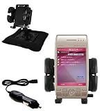 Gomadic for the Sharp Willcom WS003SH - Sharp Willcom WS003SH Auto Bean Bag Dash Holder with Car Charger - Uses Gomadic TipExchange