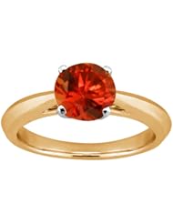 1.10 Ct Round Cognac Red SI1/SI2 Diamond Gold Plated Silver Solitaire Ring