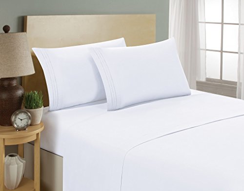 Luxurious Sheets Set 1800 3-Line Collection Brushed Microfiber Deep Pocket - High Quality Super Soft and Comfortable Hotel Collection Sheets by Bellerose(Queen,White)