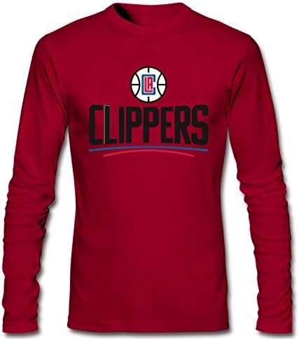 TKAT Men's New Los Angeles Clippers Logo Long Sleeve Cotton T Shirt Burgundy S