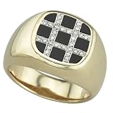 14K Yellow Gold Fancy Shape Onyx Set Men's Diamond Ring