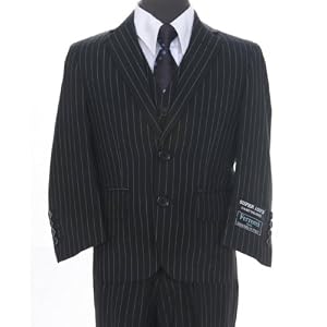 Sophisticated Black Pinstripe Boys Two Button Three Piece Suit + 1 Free Necktie