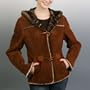 Women's Hooded Merino Shearling Jacket - Misses Brown X-Small