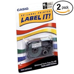 Casio XR-18X2S 18mm Labelling Tape (Black on Clear) by Casio