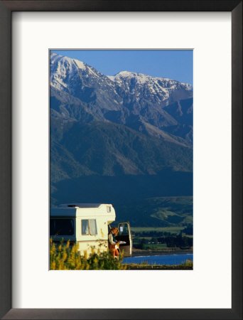 Cover image : Woman Reading Map in Campervan with Mountain Behind, Kaikoura, New Zealand Collections Framed Photographic Poster Print by Philip & Karen Smith, 17x21