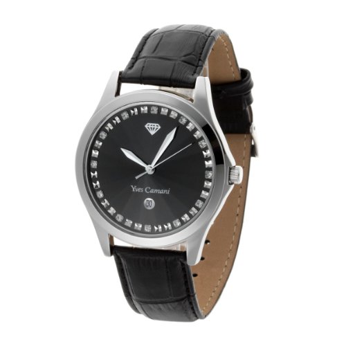 Yves Camani Herren-Armbanduhr XL Silver Big Twinkle Schwarz/Schwarz Analog Leder YC1028-D Preisvergleich