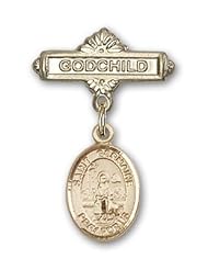 Gold Filled Baby Badge with St. Germaine Cousin Charm and Godchild Badge Pin
