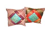 2 Paisley Brocade Cushion Cover Peach Vintage Silk Sari Pillow Case 16