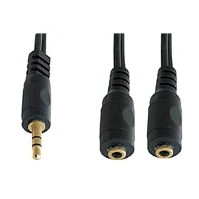 Jack 3.5mm Splitter Cable - 1 x 3,5 mm Jack Plug � 2 x 3,5 mm Sockets - plaqu� or 24 ct - Pour MP3, MP4, iPod, iPhone - Plomb 0.2m - Strain Relief enti�rement moul� - 0,2 m