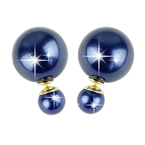 SASAMALL Colorful Double-faced Pearl Double Pearl Beads Plug Stud Earrings WHS541 (2-Sapphire)