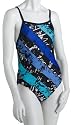 Speedo Women's Race Xtra Life Lycra Skull Stripe Overall Print Criss Cross Back with Piping One Piece Swimsuit