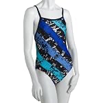 Speedo Women's Race Xtra Life Lycra Skull Stripe Overall Print Criss Cross Back with Piping One Piece Swimsuit