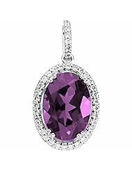 14K White Gold Oval Cut Amethyst and Diamond Pendant -- LIFETIME WARRANTY