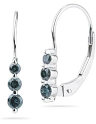 0.25 Cts Teal Blue Diamond Three Stone Earrings in 14K White Gold