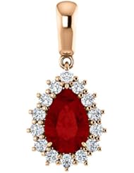 18K Rose Gold 9.00x6.00mm Pear Cut Chatham Created Ruby and Diamond Pendant -- LIFETIME WARRANTY