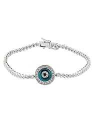 18K White Gold 1.54Ct Black White Diamond Blue Enamel Evil Eye Bracelet 10.6 Gr 7"