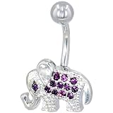 Belly Navel Rings Silver Purple Crystal Elephant February Jewelry