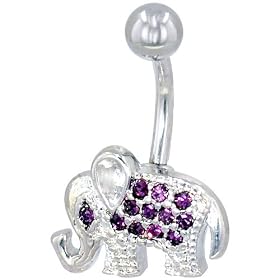 Pugster Silver Tone And Purple Crystal Elephant Dangle Belly Ring by 
